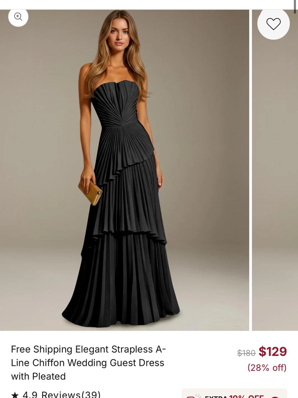 Strapless Black Pleated A-Line Evening Dress